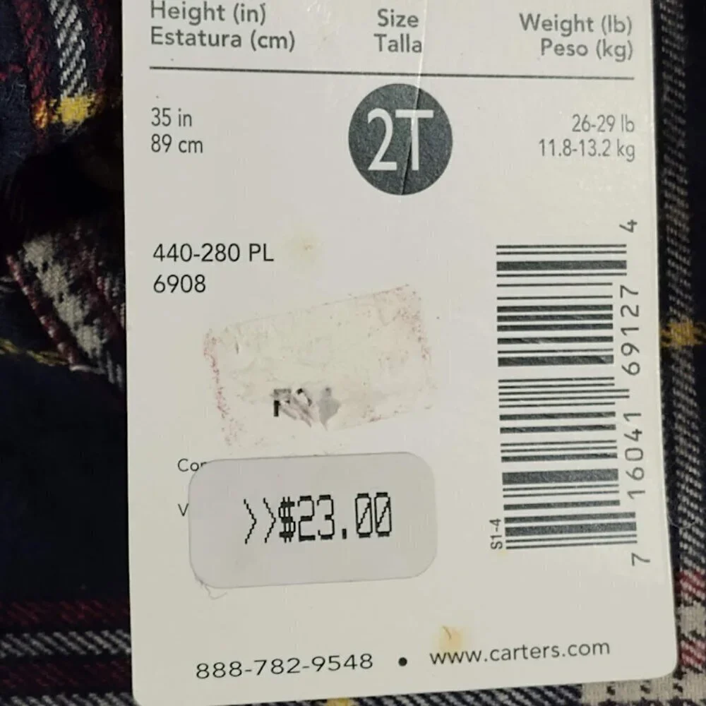 Carter's Y2K Buttoned Down Flannel Boys 2T 100% Cotton NWT